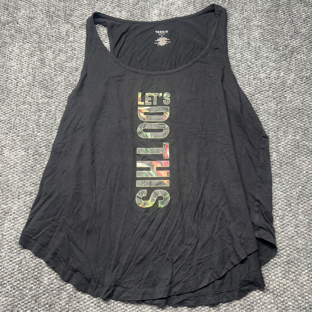 Torrid Active Black Lets Do This Tropical Graphic Racerback Tank Top Size 2